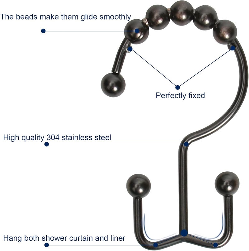 Gidse Shower Curtain Hooks,Sturdy Stainless Steel Double Sided Shower Hooks Rings for Bathroom Shower Curtain Rods Curtains Set of 12 Hooks - Bronze - Image 3